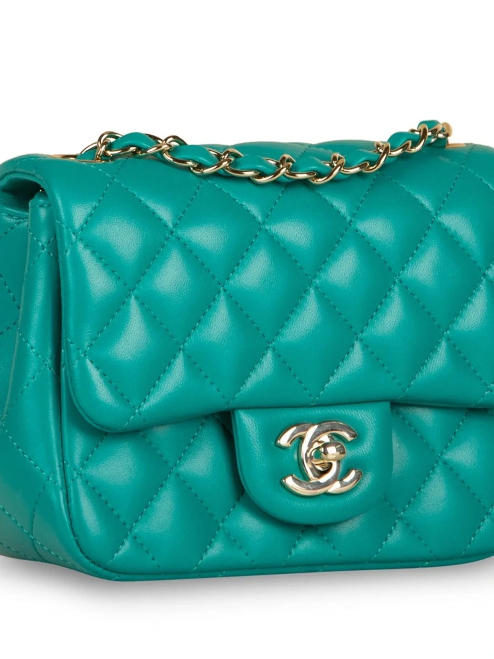 CHANEL Turquoise Quilted Lambskin Mini Flap Bag